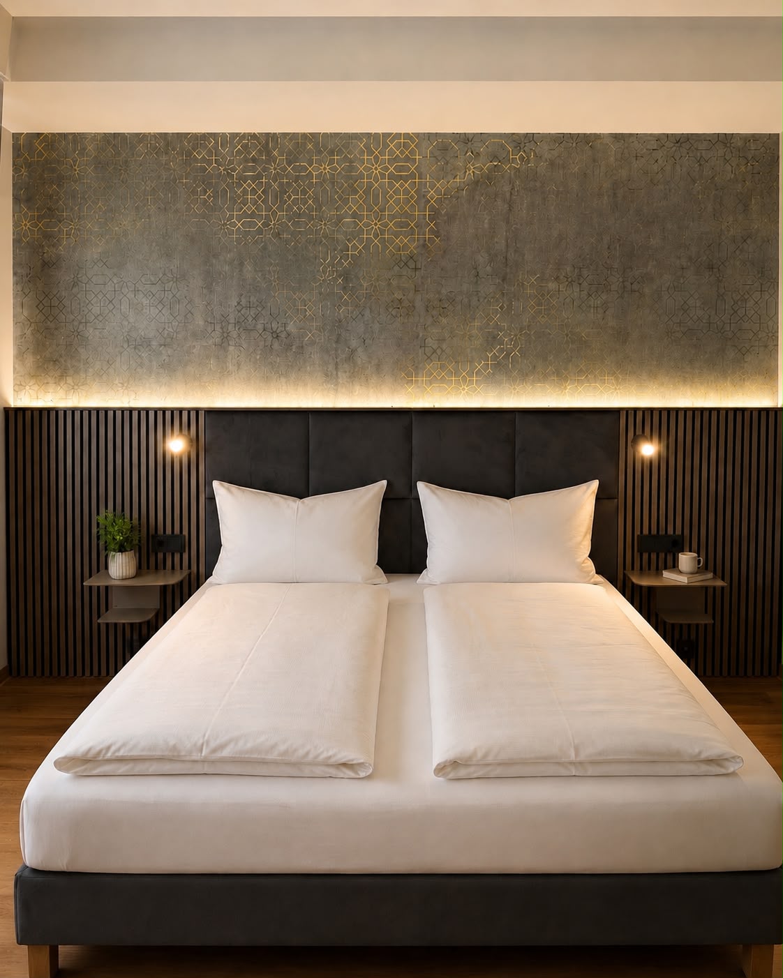 Doppelzimmer Komfort – Bett im Hotel Wali Bielefeld